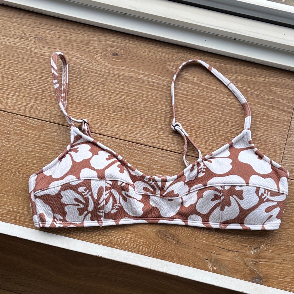Rip Curl White and Brown Floral Bikini Top